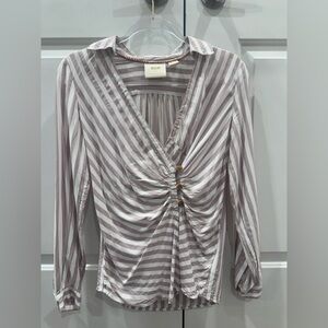 Anthropologie Mauve Striped Buttoned Blouse